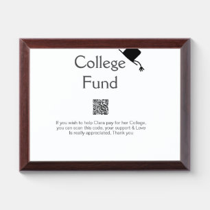 College fund scan QR add details graduate donation Award Plaque