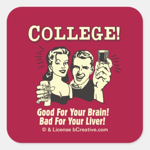 College Good For Brain Bad For Liver Square Sticker