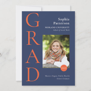 College Graduate Photo Blue & Orange Announcement