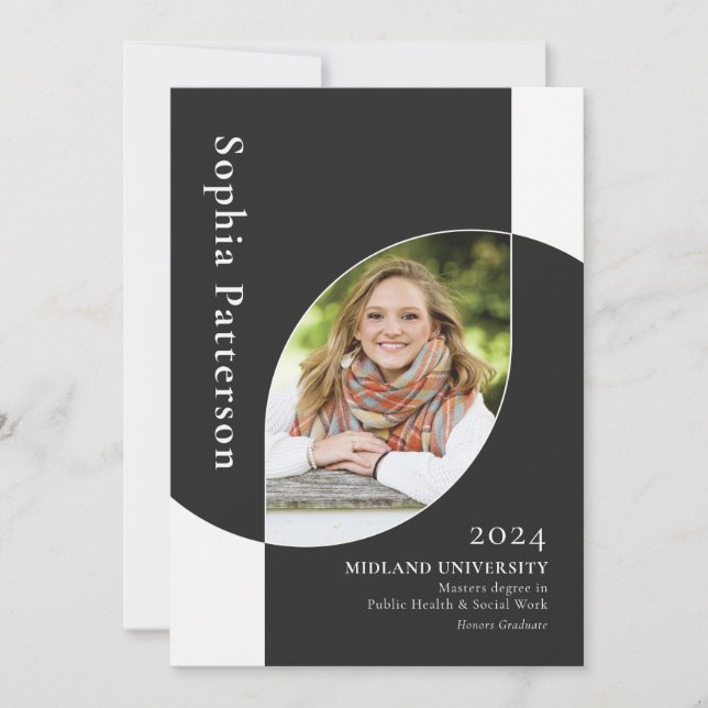 College Graduate Two Photo Black White Announcement (Front)