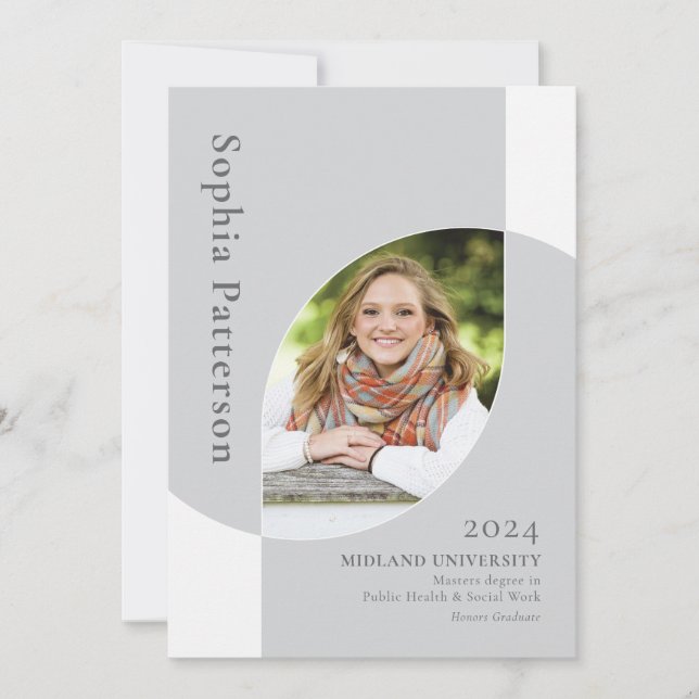 College Graduate Two Photo Gray White Announcement (Front)