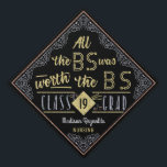 College Graduation Bachelors Degree Funny BS Name Graduation Cap Topper<br><div class="desc">Celebrate your new Bachelor of Science university degree with these pretty - and funny - custom mortarboard toppers. This cute design has a black and faux gold and silver glitter look with room for the graduate's name, the year and degree type. The humorous text at the top says, "All the...</div>