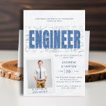 College Graduation Party Engineer Technology Blue Invitation<br><div class="desc">Need male college graduation party ideas? A background of engineering drafting designs, with the same engineer drafting paper effect over the bold letters spelling the word ENGINEER decorate this modern college graduation party or celebration invitation with a technology theme. The generic design fits many types of engineering degrees, from mechanical...</div>