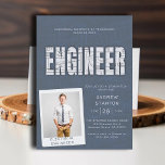 College Graduation Party Engineer Technology Gray Invitation<br><div class="desc">Need male college graduation party ideas? A background of engineering drafting designs, with the same engineer drafting paper effect over the bold letters spelling the word ENGINEER decorate this modern college graduation party or celebration invitation with a technology theme. The generic design fits many types of engineering degrees, from mechanical...</div>