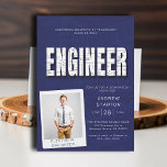 College Graduation Party Engineer Technology Navy Invitation<br><div class="desc">Need male college graduation party ideas? A background of engineering drafting designs, with the same engineer drafting paper effect over the bold letters spelling the word ENGINEER decorate this modern college graduation party or celebration invitation with a technology theme. The generic design fits many types of engineering degrees, from mechanical...</div>