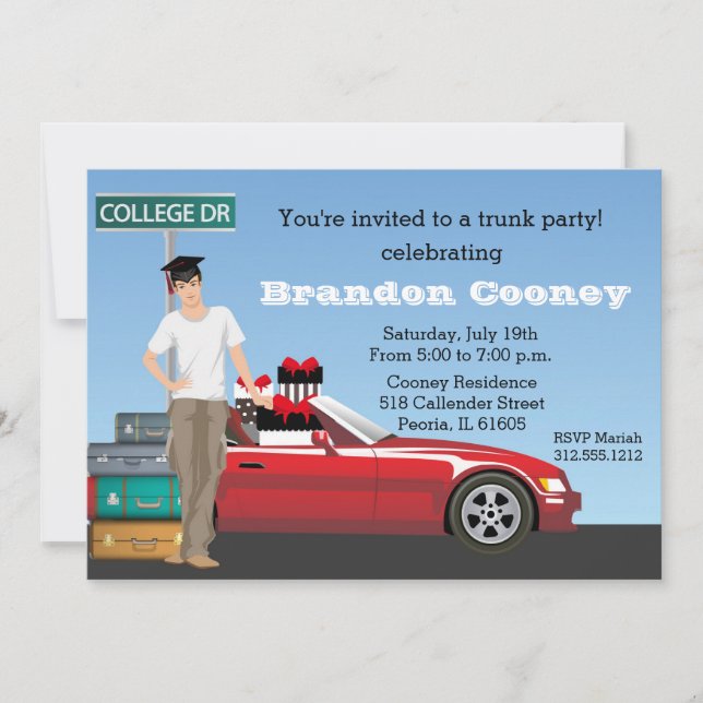 College Graduation Trunk Party Going Away Brunette Invitation (Front)
