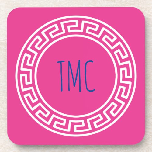 College Greek Sorority Personalized Initials Pink  Beverage Coaster