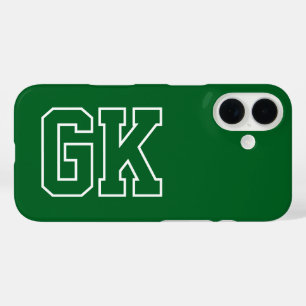 College Green White Varsity Monogram Initials iPhone 16 Case