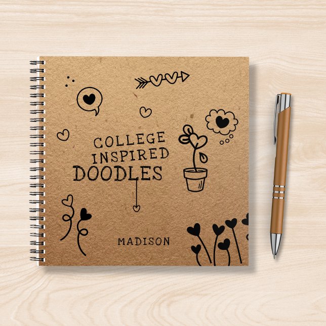 College Inspired Doodles Funny Girly Personalized Notebook (Creator Uploaded)