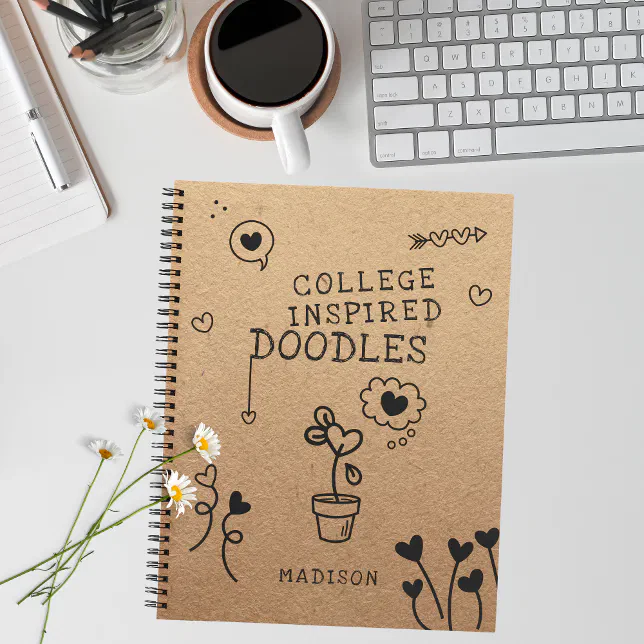 College Inspired Doodles Funny Girly Personalized Notebook
