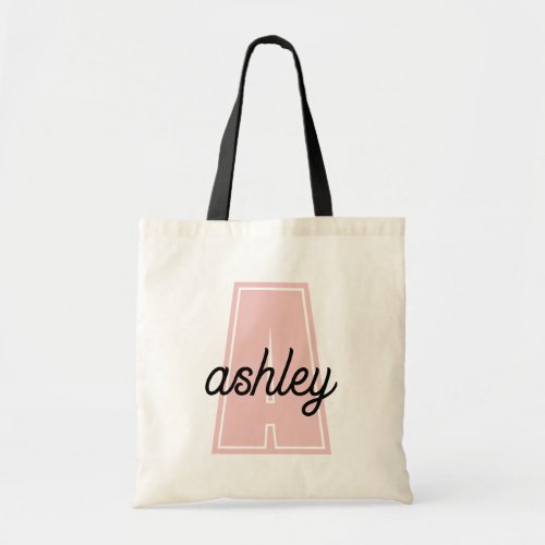 College Letter Monogram Modern Cursive Script Name Tote Bag