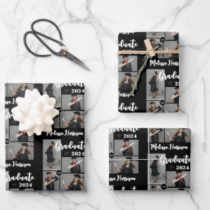 College Logo Graduate Photo Collage Announcement Wrapping Paper Sheets