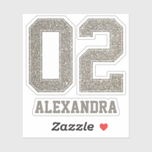 College Number 02 Faux Gold Glitter Custom Name Sticker