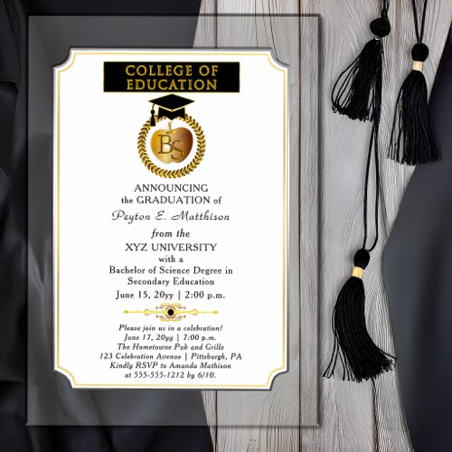 College of Education Degree Gold Apple Graduation Acrylic Invitations
