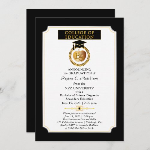 College of Education Degree Gold Apple Graduation Invitation