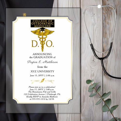 College of Osteopathic Medicine DO Physician Grad  Acrylic Invitations