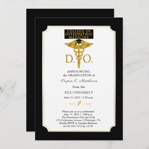 College of Osteopathic Medicine DO Physician Grad  Invitation