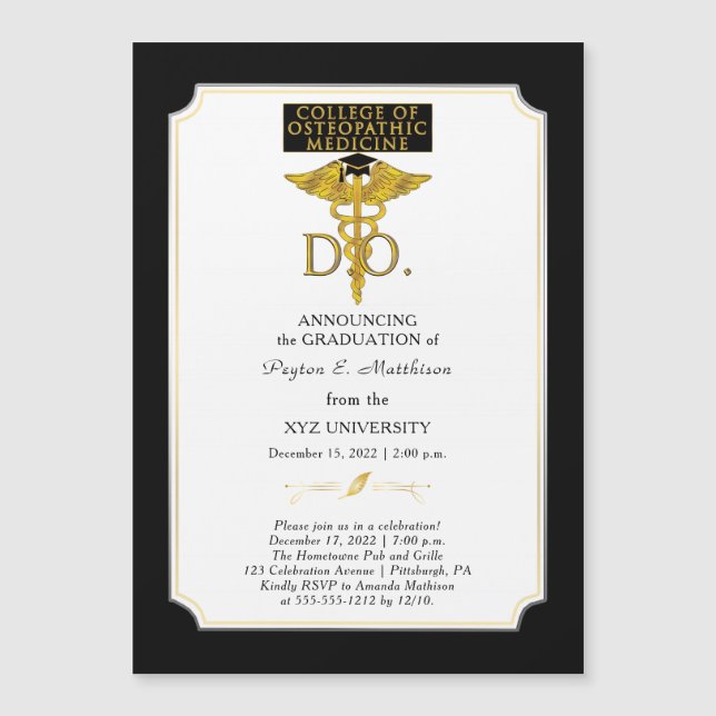 College of Osteopathic Medicine DO Physician Grad Magnetic Invitation (Front)
