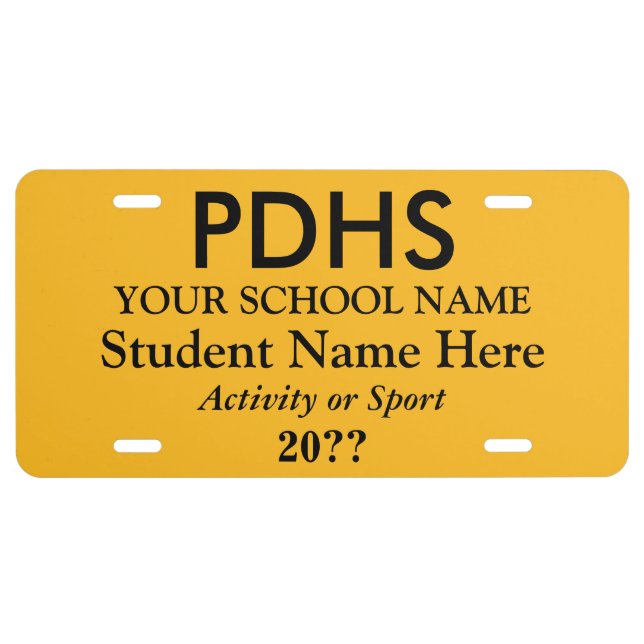 College or High School Student License Plate (Front)