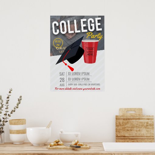 College Party announcement add logo and photo Poster | Zazzle