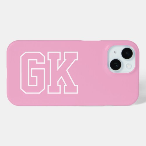 College Pink White Varsity Monogram Initials iPhone 15 Case