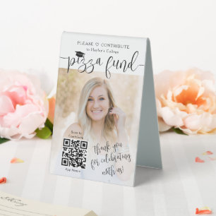 College Pizza Fund 2 QR Codes & Photos Graduation Table Tent