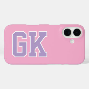 College Purple Pink Varsity Monogram Initials iPhone 16 Case