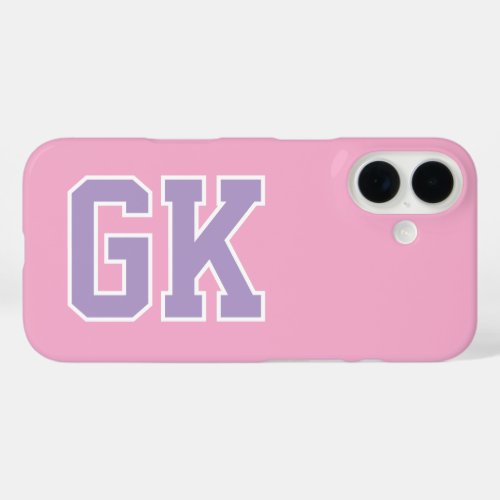 College Purple Pink Varsity Monogram Initials iPhone 16 Case
