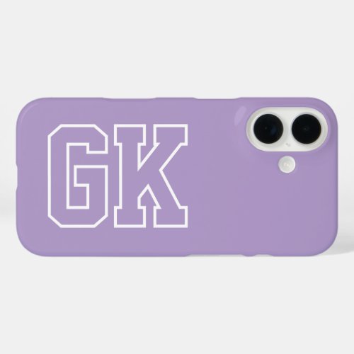 College Purple White Varsity Monogram Initials iPhone 16 Case