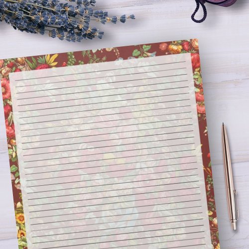 College Ruled Vintage Cranberry Floral Stationery Notepad