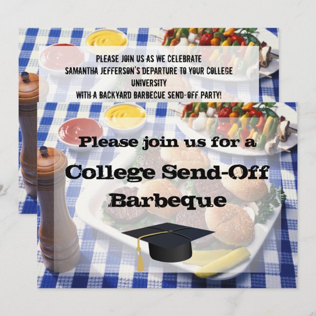 College Send-off BBQ Burgers on Table Personalized Invitation (Front/Back)