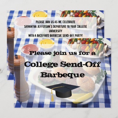 College Send-off BBQ Burgers on Table Personalized Custom Invitation