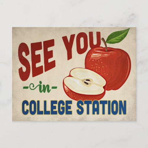 College Station Texas Apple _ Vintage Travel Postcard