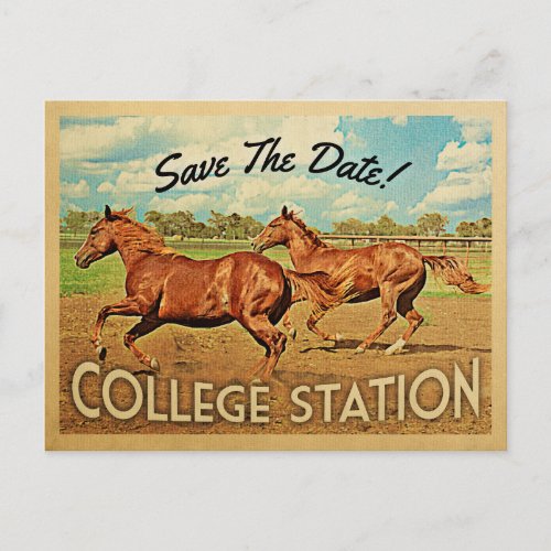 College Station Texas Save The Date Horses Announcement Postcard