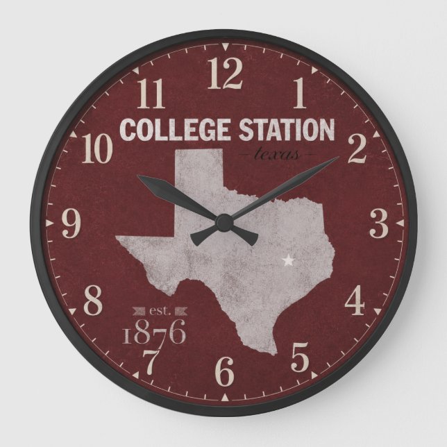 College Station Texas Vintage State Map Large Clock (Front)