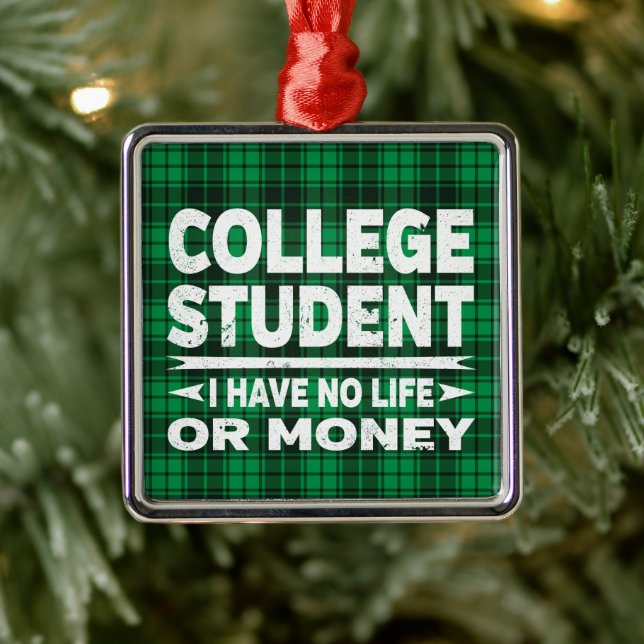 College Student Majors Xmas Green Plaid Metal Ornament (Tree)