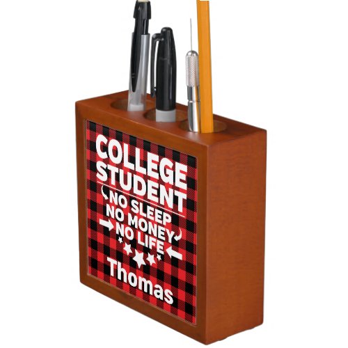 College Student No Sleep Money Life Buffalo Plaid Desk Organizer