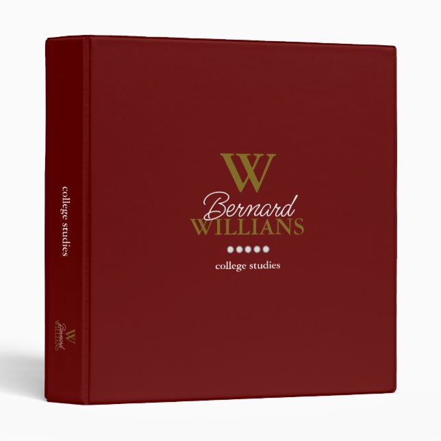 College Studies Dark-Red Personalized 3 Ring Binder (Front/Spine)