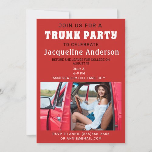 College Trunk Party Dorm Shower Red Photo  Invitation