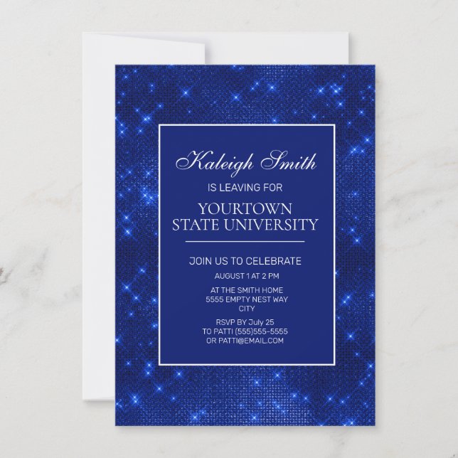 College Trunk Party Elegant Sparkle Navy Blue  Inv Invitation (Front)