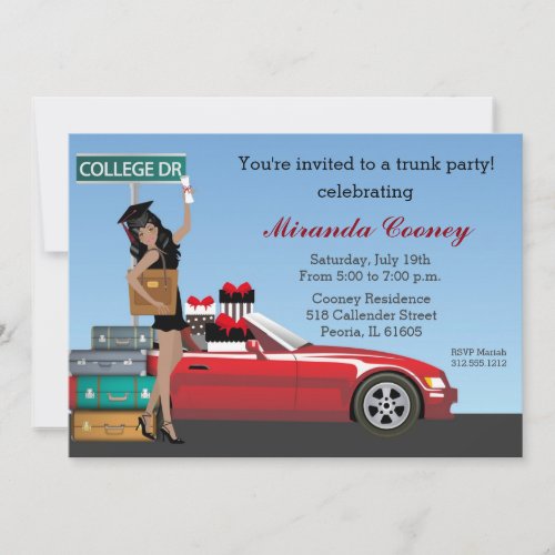 College Trunk Party Going Away Graduation Invitation