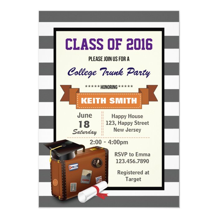 College Trunk Party Invitation Graduation Party Card Zazzle