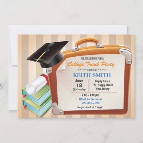 College Trunk Party Invitation. Graduation Party Card