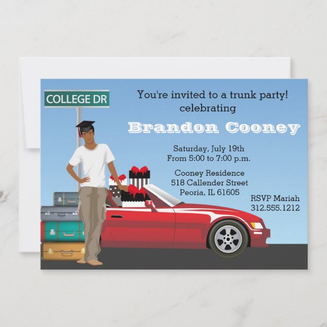 College Trunk Party Male Going Away Invitation (Front)