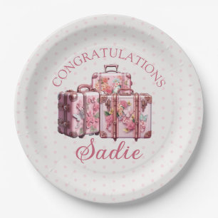College Trunk Party Vintage Pink Congratulations Paper Plates