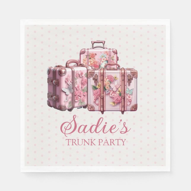 College Trunk Party Vintage Suitcases Pink  Napkins (Front)