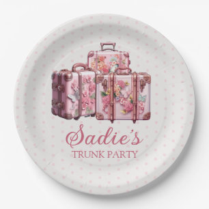 College Trunk Party Vintage Suitcases Pink Paper Plates