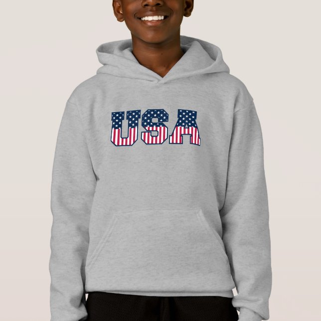 College USA Font Red White Blue Stars And Stripes Hoodie (Front)