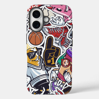 College Vibes Cartoon Collage – Fun & Trendy  iPhone 16 Case