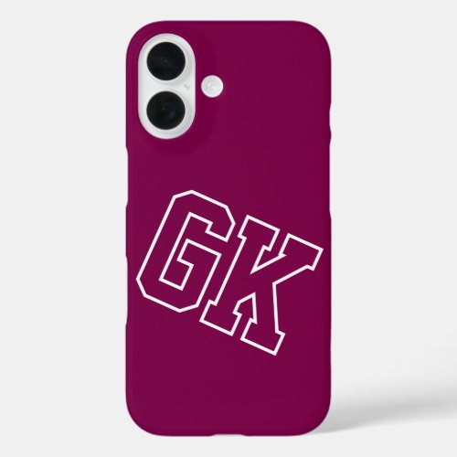 College Wine Varsity Monogram Initials iPhone 16 Case